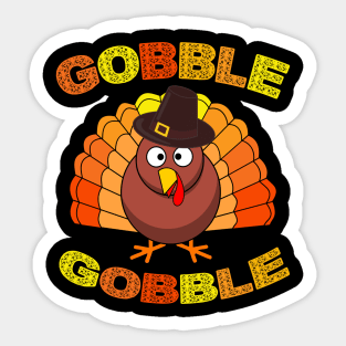 Cute Gobble Gobble Turkey Pilgrim Little Boys Thanksgiving Sticker